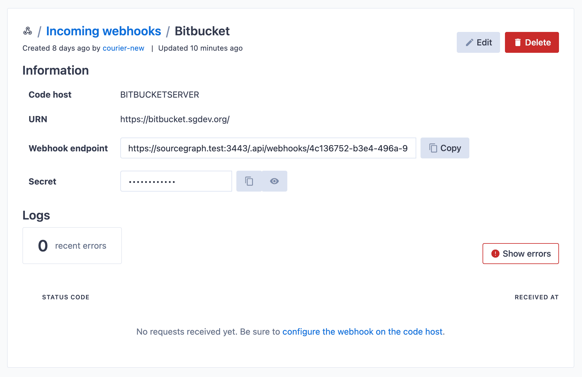 Created webhook