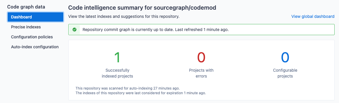 Up-to-date repository commit graph notice
